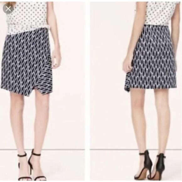 Ann Taylor NWT LOFT Faux Asymmetrical Wrap Skirt Navy Ikat Print Medium Petite - Picture 7 of 7
